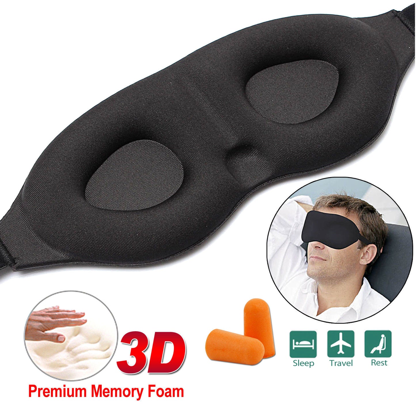 2x 3D Travel Sleep Eye Mask soft Memory Foam Padded Shade Cover Sleeping Blindfold