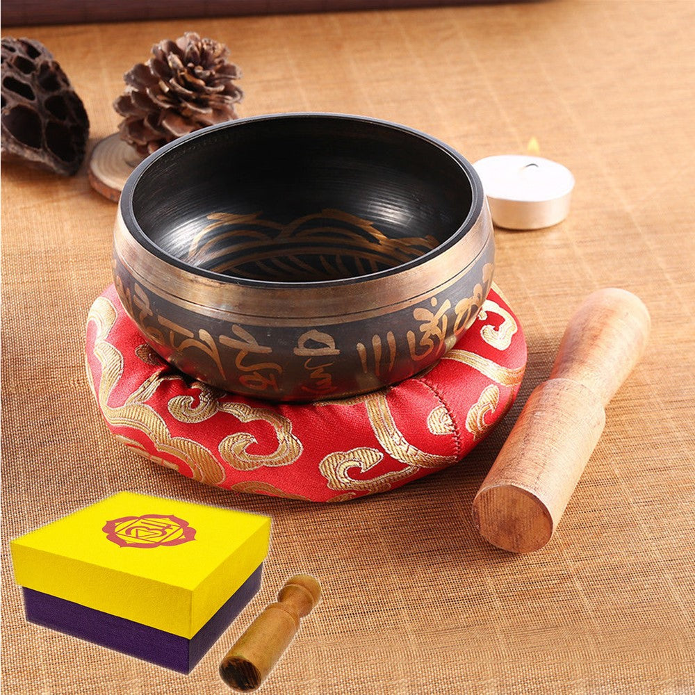 Gilt Copper Tibetan Nepal Singing Bowl Set Meditation/Prayer/Yoga/Mindfulness