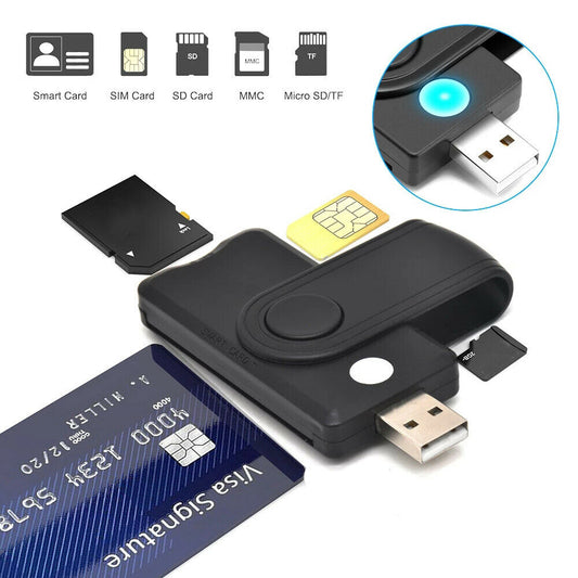 USB Smart Card Reader SD/TF/CAC/DOD/HC/MMC Micro SD Memory ID Bank Sim Card Adapter