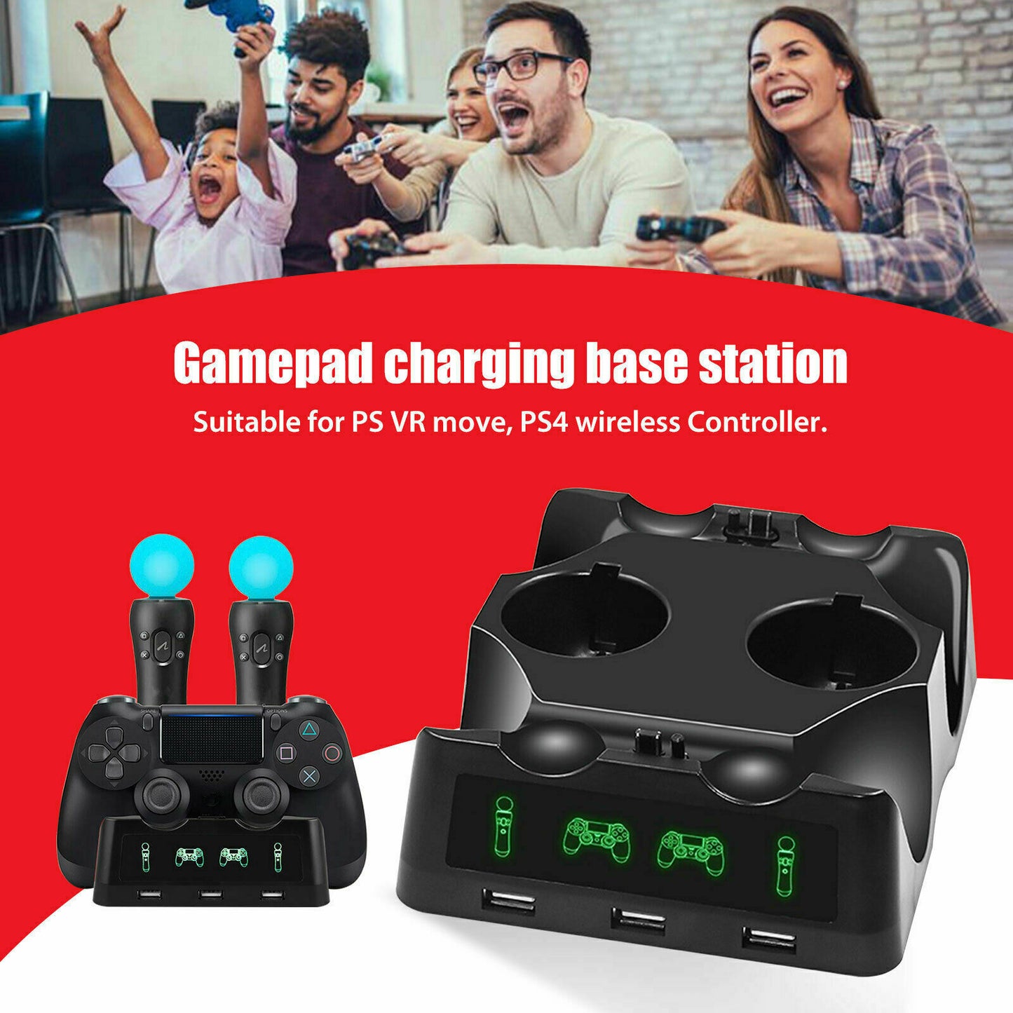 4 in 1 Charger Charging Dock Stand For Sony PS4 Playstation 4 VR PSVR Move and Dualshock Controllers