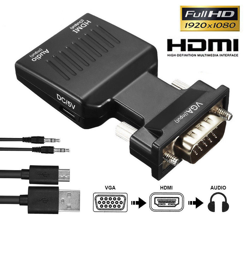 VGA to HDMI Male to Female Video Adapter Cable Converter with Audio HD 1080P