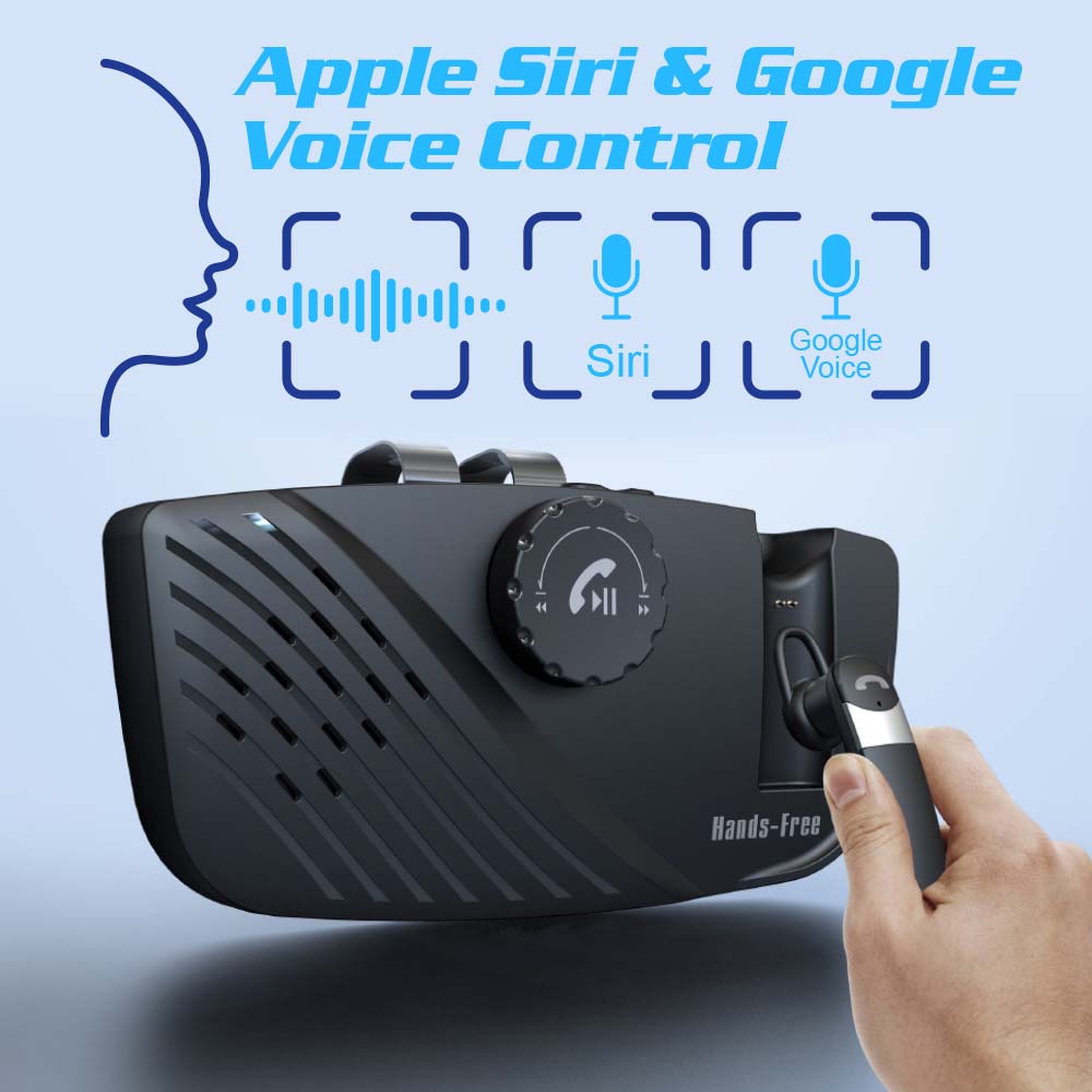 Handsfree Bluetooth Car Kit Receiver for Cell Phone with Visor Clip Speaker Support Siri Google Assistant Motion AUTO ON