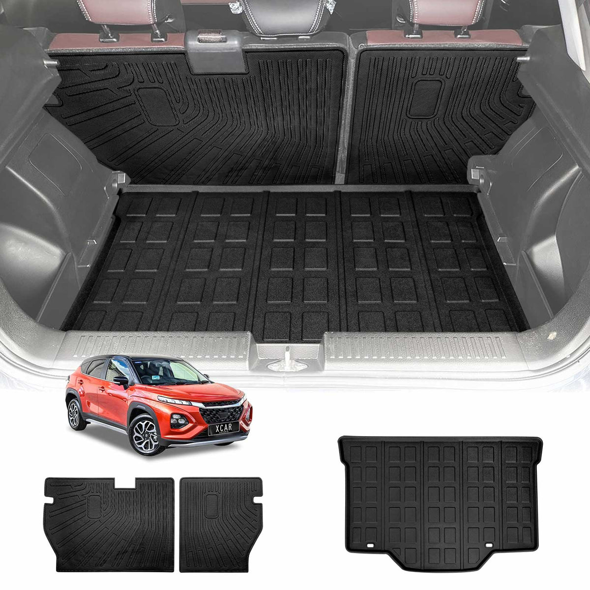 Boot Liner Set for Suzuki Fronx Hybrid 2025-Onwards All Weather Heavy Duty Car Trunk Lower Level Cargo Kick Mats Back Seat Protector