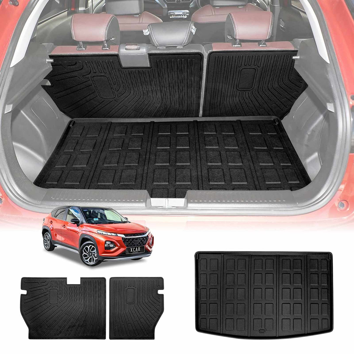 Boot Liner Set for Suzuki Fronx Hybrid 2025-Onwards All Weather Heavy Duty Car Trunk Upper Level Cargo Kick Mats Back Seat Protector