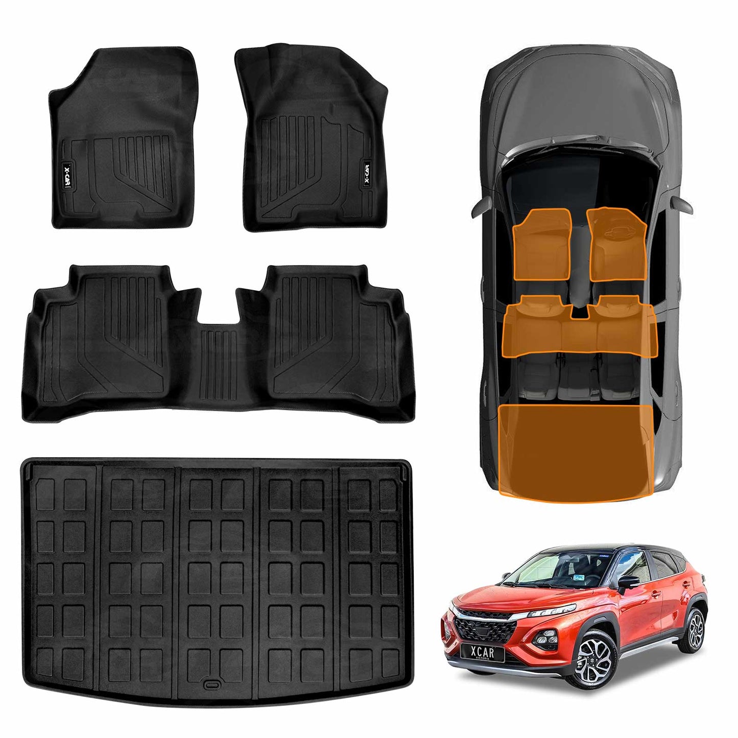 3D Floor Mats Boot Liner for Suzuki Fronx Hybrid 2025-Onwards All Weather Heavy Duty Upper Level Cargo Car Trunk Luggage Tray