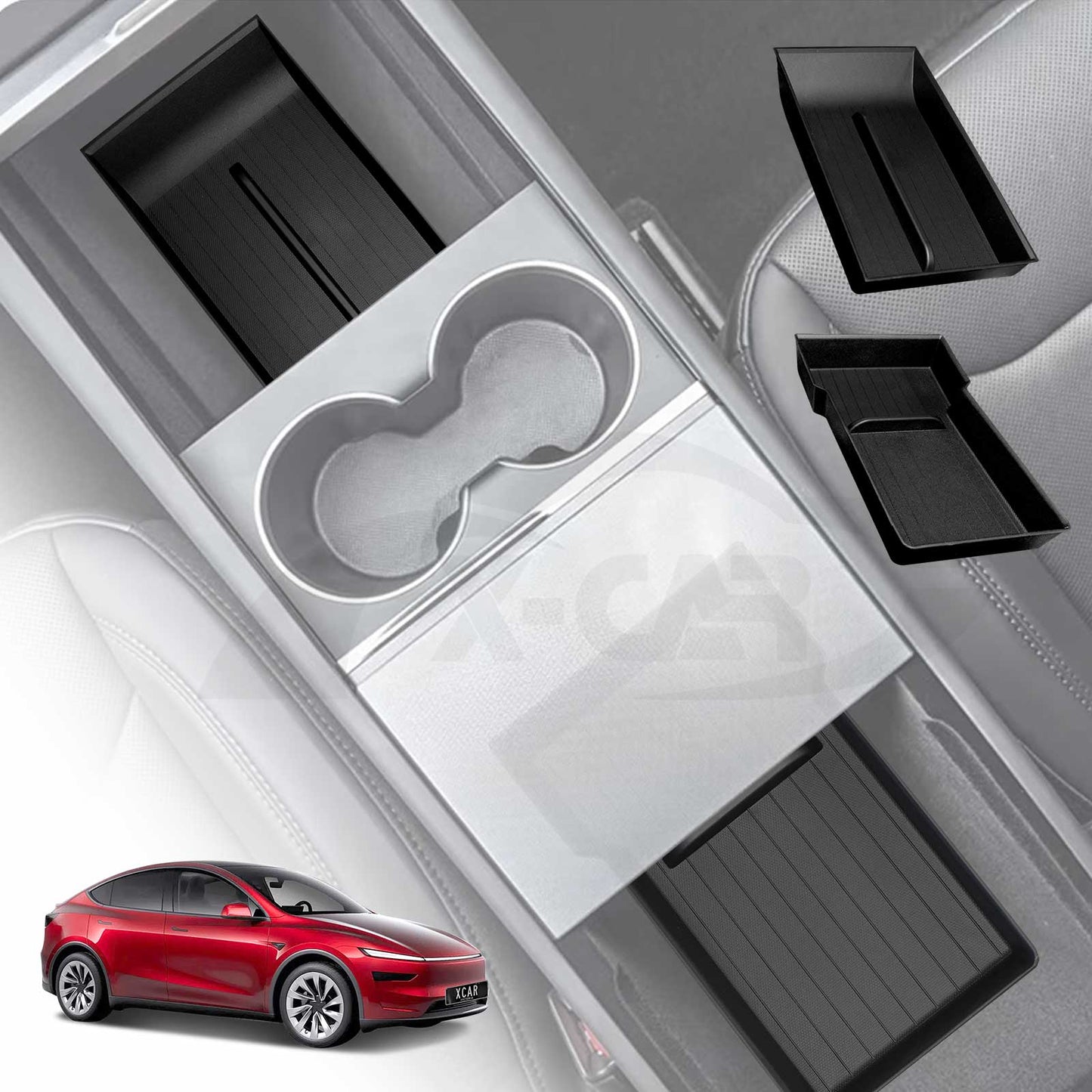 Center Console Armrest Organizer Tray Set for Tesla Model Y Juniper 2025-Onwards Storage Box Car Interior Accessories