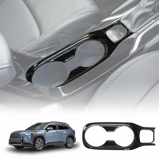 Center Consoles Cup Holder Panel Trim Decor Cover Protector for Toyota Corolla Cross 2022-Onwards Carbon Fibre Style