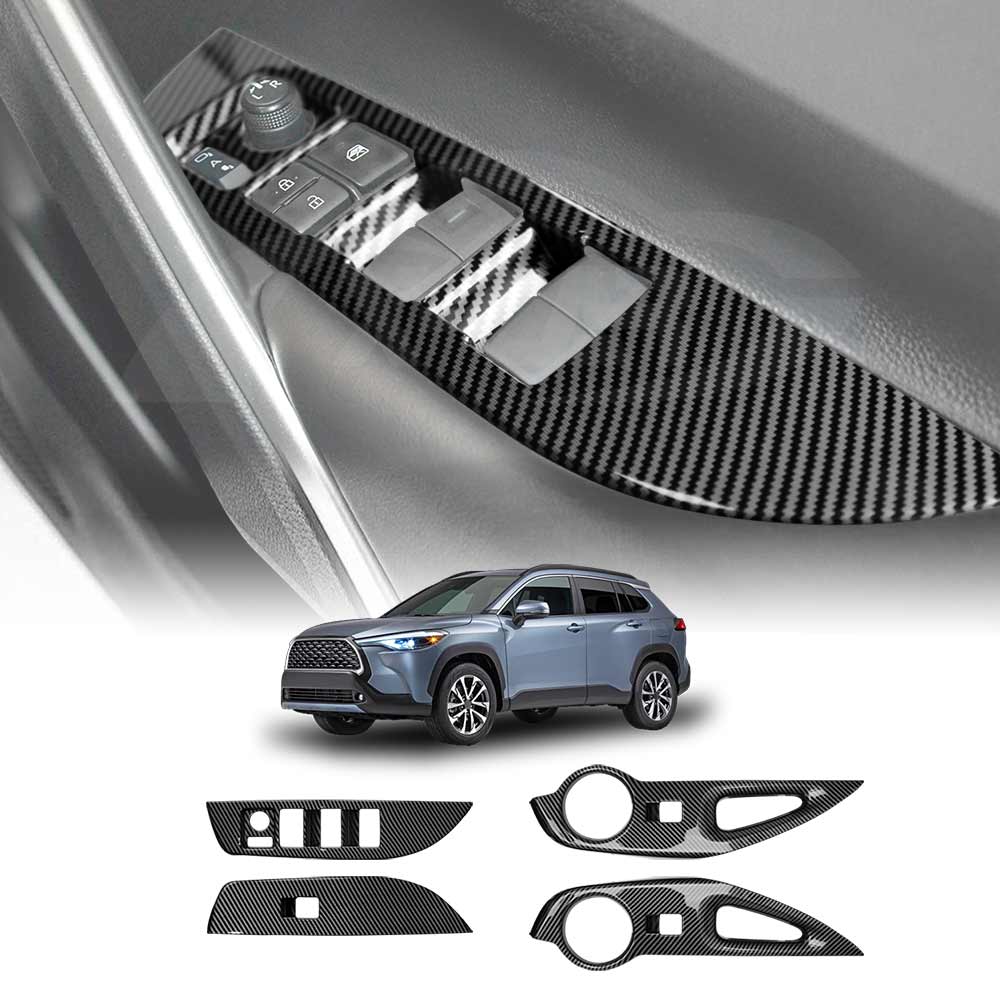 Power Window Control Switch Panel Trim Decor Cover Protector for Toyota Corolla Cross 2022-Onwards Carbon Fibre Style