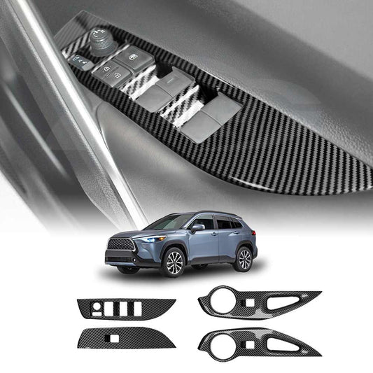 Power Window Control Switch Panel Trim Decor Cover Protector for Toyota Corolla Cross 2022-Onwards Carbon Fibre Style
