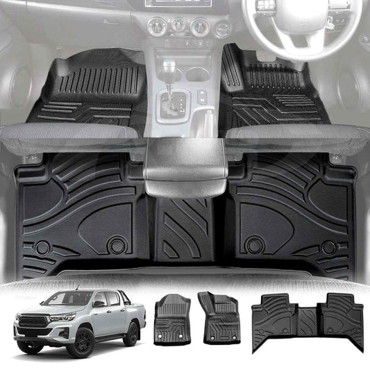 3D Floor Mats for Toyota Hilux Dual Cab Auto 2016-2025 Heavy Duty All Weather Car Mats Carpet Liner Set