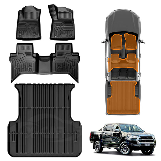 3D Floor Mats Tub Liner Set for Toyota Hilux Dual Cab Auto 2016-2025 Heavy Duty All Weather Car Mats