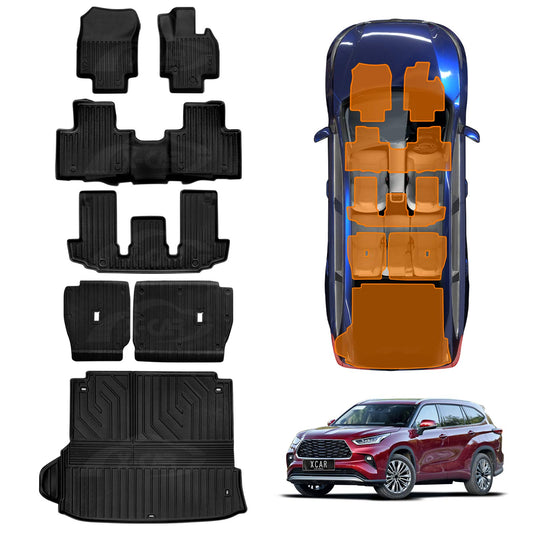 3D Floor Mats Boot Liner Set for Toyota Kluger 2021-2025 All Weather Heavy Duty Cargo Kick Mats Back Seat Protector Cover