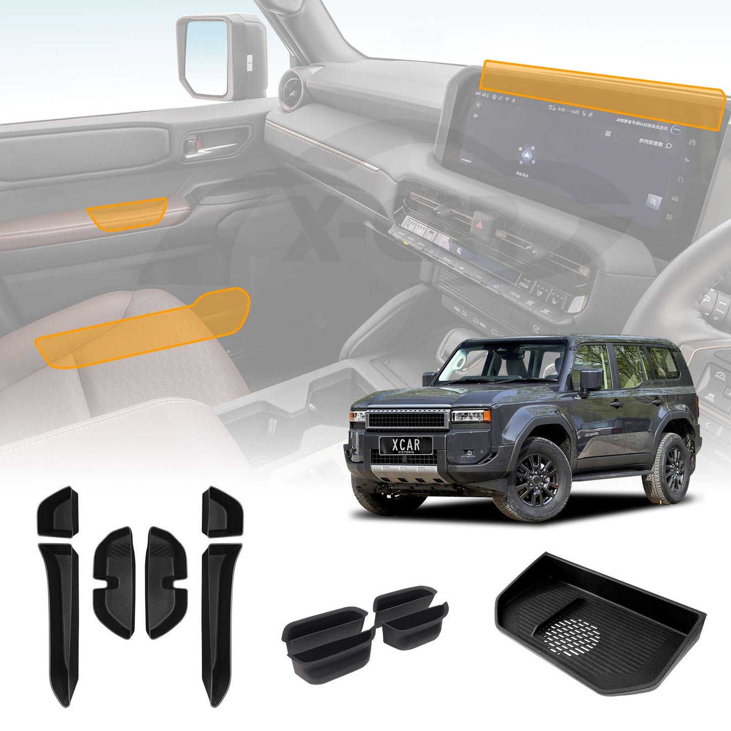 Dash & Door Storage Organizer for Toyota Prado 250 Series 2024-Onwards Center Console Dashboard Door Handle Side Pocket Accessories
