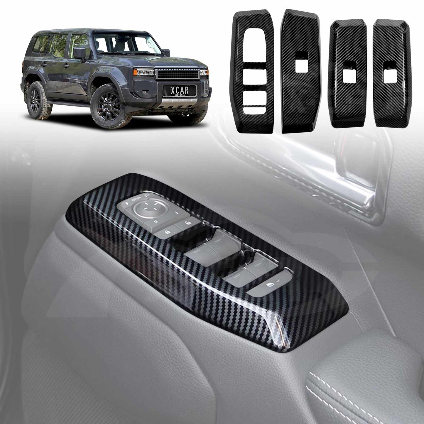 Power Window Control Switch Panel Trim for Toyota Prado 250 Series 2024-2025 Carbon Fiber Style Decor Cover Protector