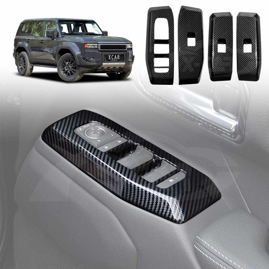Power Window Control Switch Panel Trim for Toyota Prado 250 Series 2024-2025 Carbon Fiber Style Decor Cover Protector