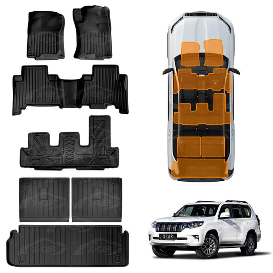 3D Floor Mats Boot Liners Set for Toyota Prado 150 Series 7 Seats 2009-2024 All Weather Heavy Duty Cargo Car Trunk Luggage Tray