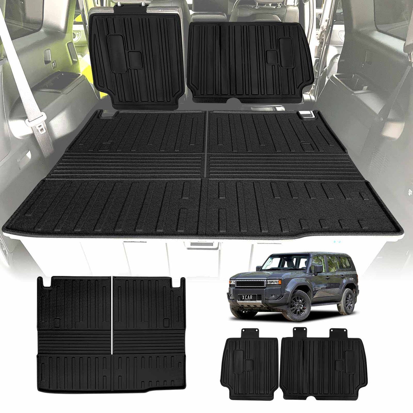 Boot Liner Back Seat Protector for Toyota Prado 250 Series 7-Seater 2024-2025 All Weather Heavy Duty Cargo Car Trunk Kick Mats