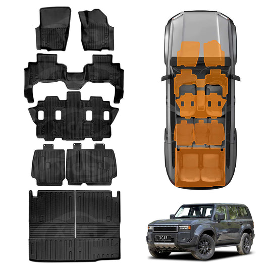 Floor Mats Boot Liner Set for Toyota Prado 250 Series 7-Seater 2024-2025 All Weather Heavy Duty Cargo Kick Mats Back Seat Protector Cover