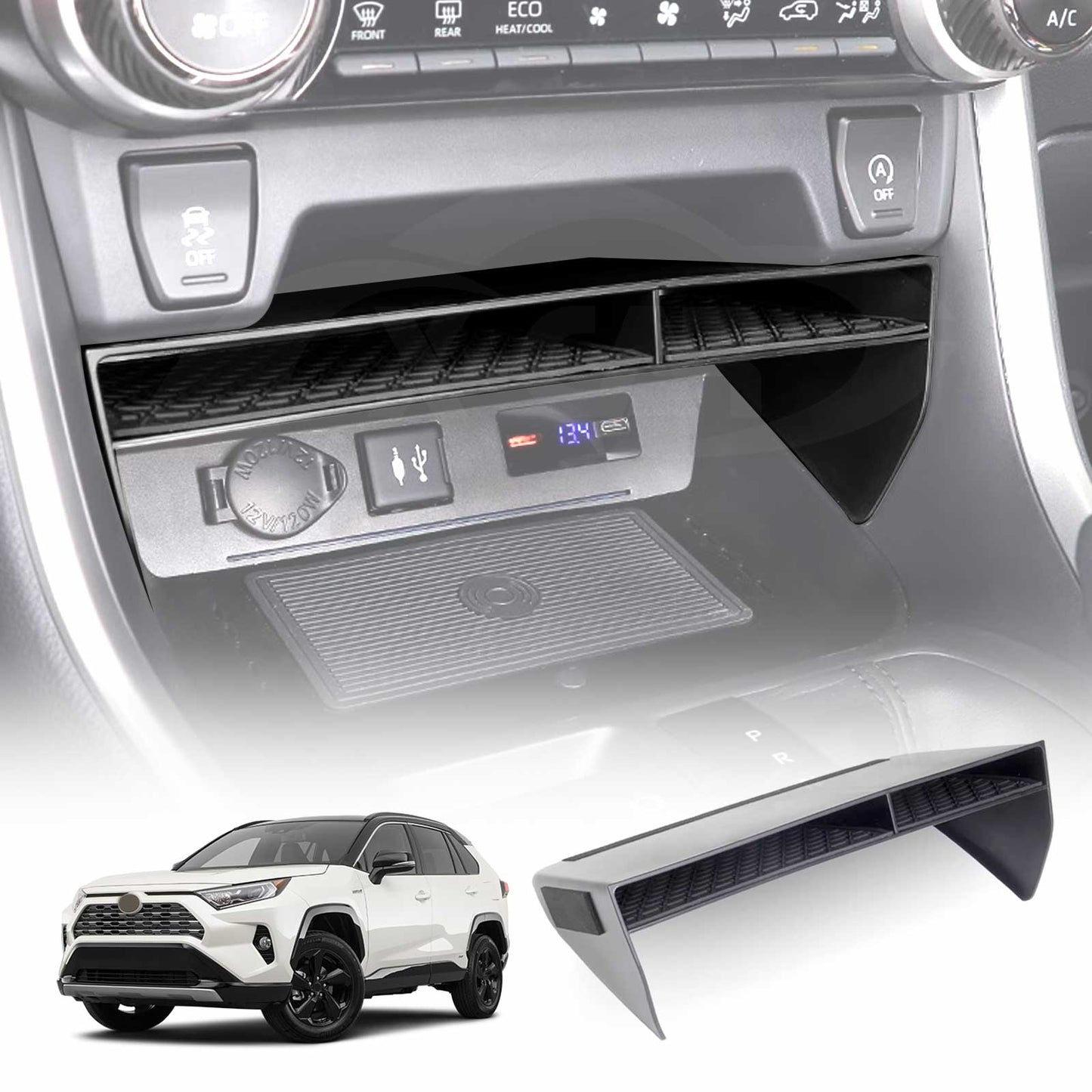 Center Console Organizer for Toyota RAV4 2019-Onwards Storage Box Secondary ABS Insertion Tray Interior Accessories
