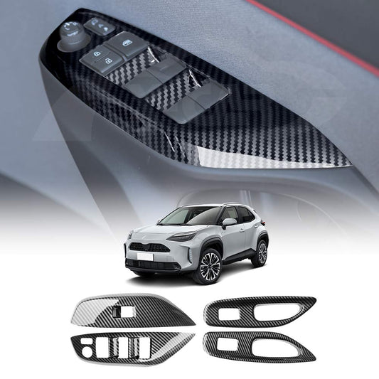 Power Window Control Switch Panel Trim Decor Cover Protector for Toyota Yaris/Yaris Cross 2020-Onwards Carbon Fibre Style