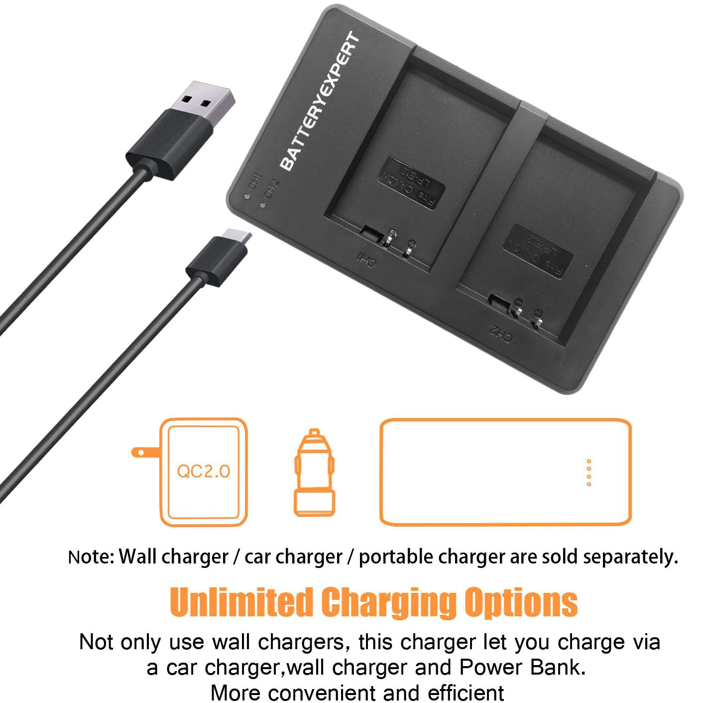 2 Batteries and External USB Charger for Canon Camera EOS 100D Kiss M M10 M100 M200 M50 Rebel SL1 PowerShot SX70 HS