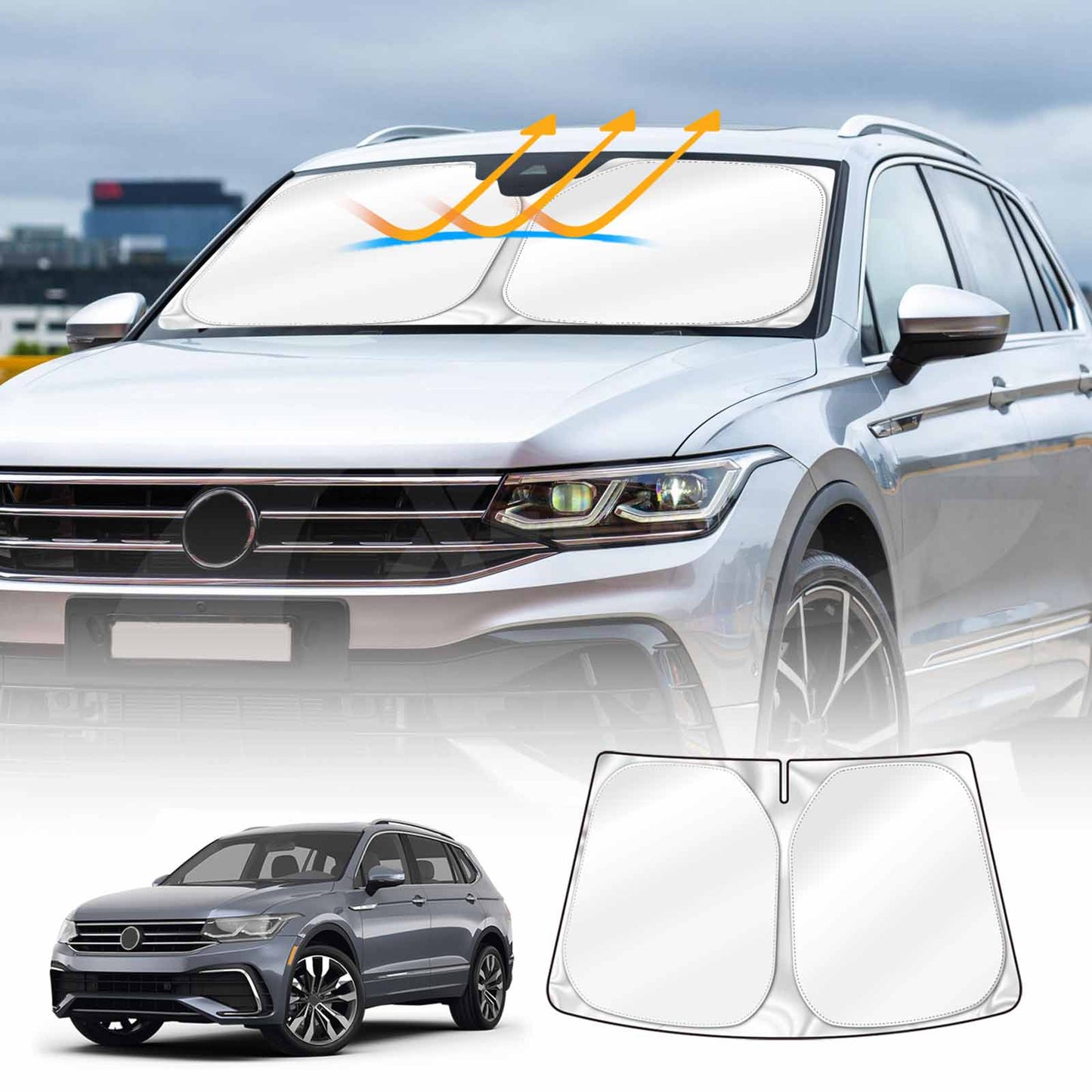 Windshield Sun Shade for Volkswagen VW Tiguan 2018-2024 Blocks UV Rays Sun Visor Protector Foldable Sunshade