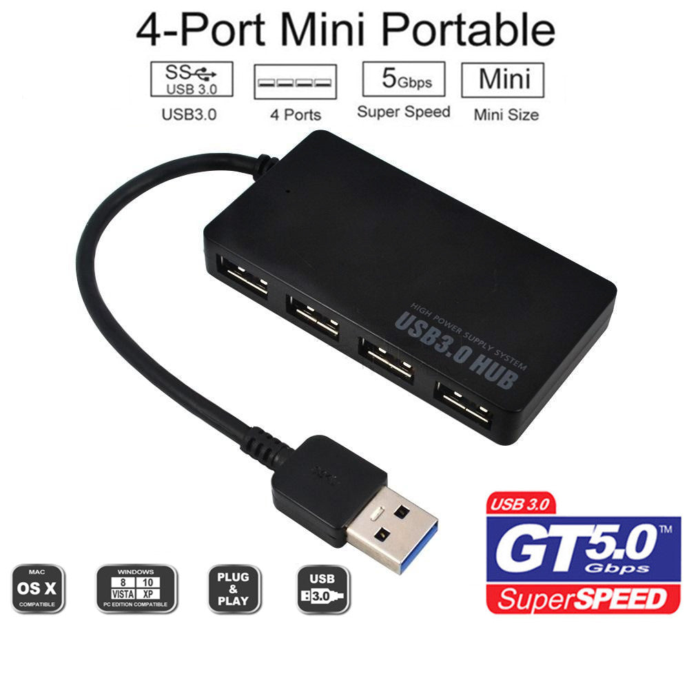 Multi USB 3.0 Hub 4 Port High Speed 5 Gbps Slim Compact Expansion Smart Splitter