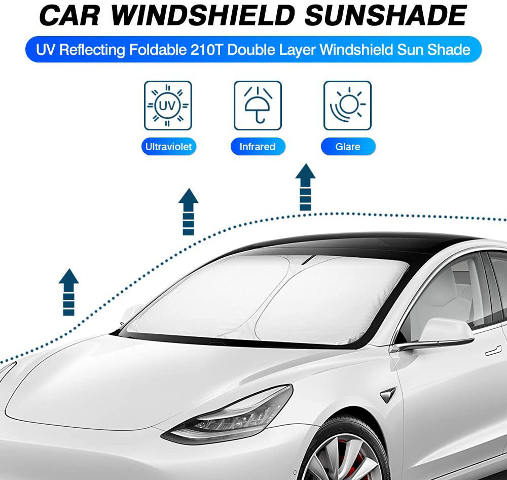 Windshield Sun Shade for Tesla Model 3 2017-2023 Blocks UV Rays Foldable Custom Sun Visor Protector