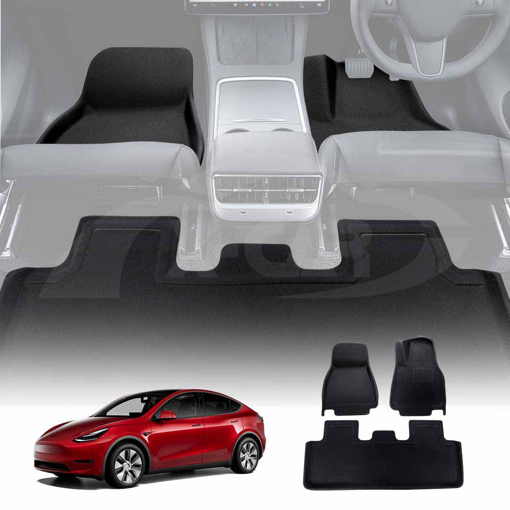 3D All Weather Car Mat Anti-Slip Waterproof Floor Liner Complete Set Front and Rear for Tesla Model Y 2022-2025