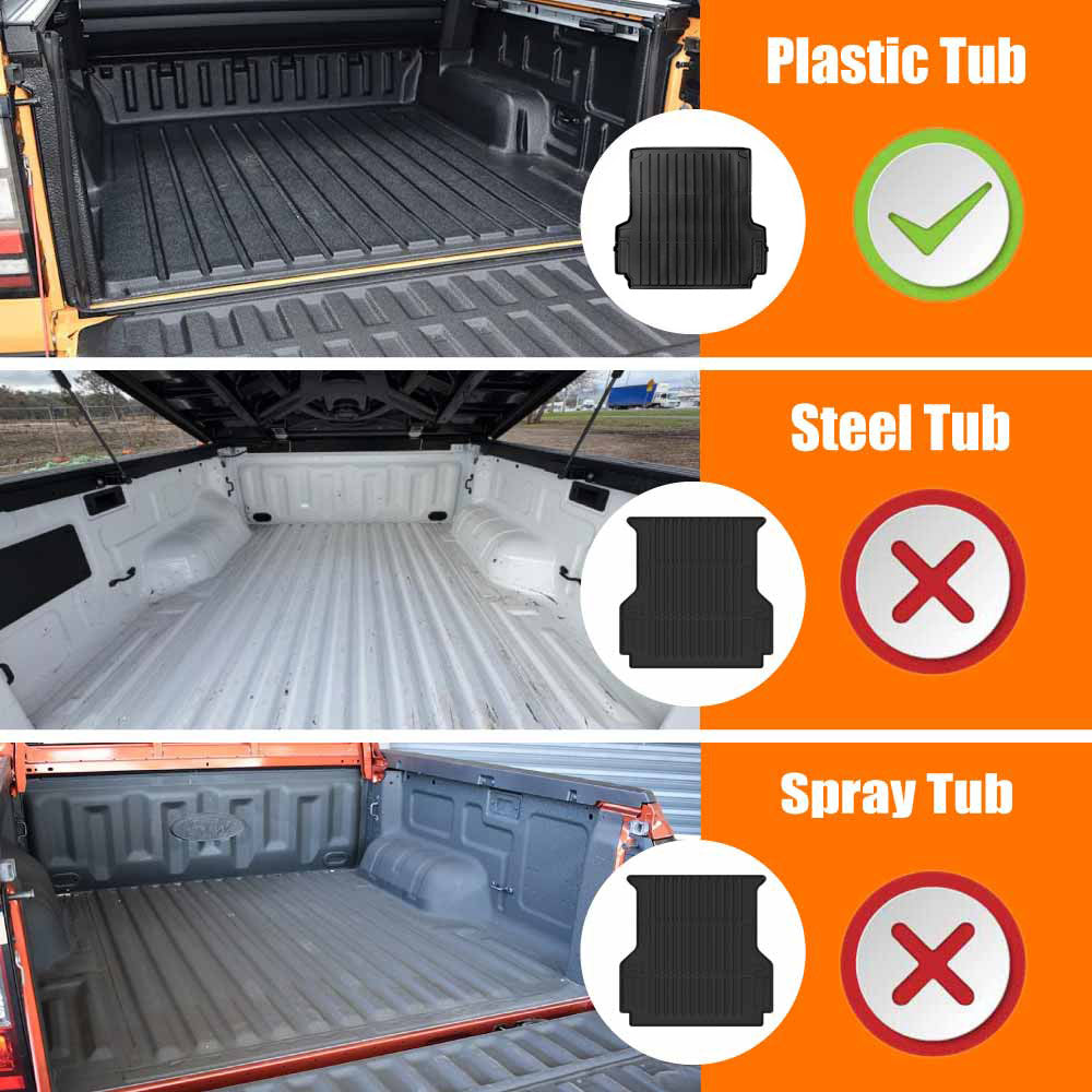 Tub Liner Tailgate Mat for Ford Next-Gen Ranger Raptor RA 2022-2025 with Plastic Tub Heavy Duty All Weather Ute Protector Cover Mats Set